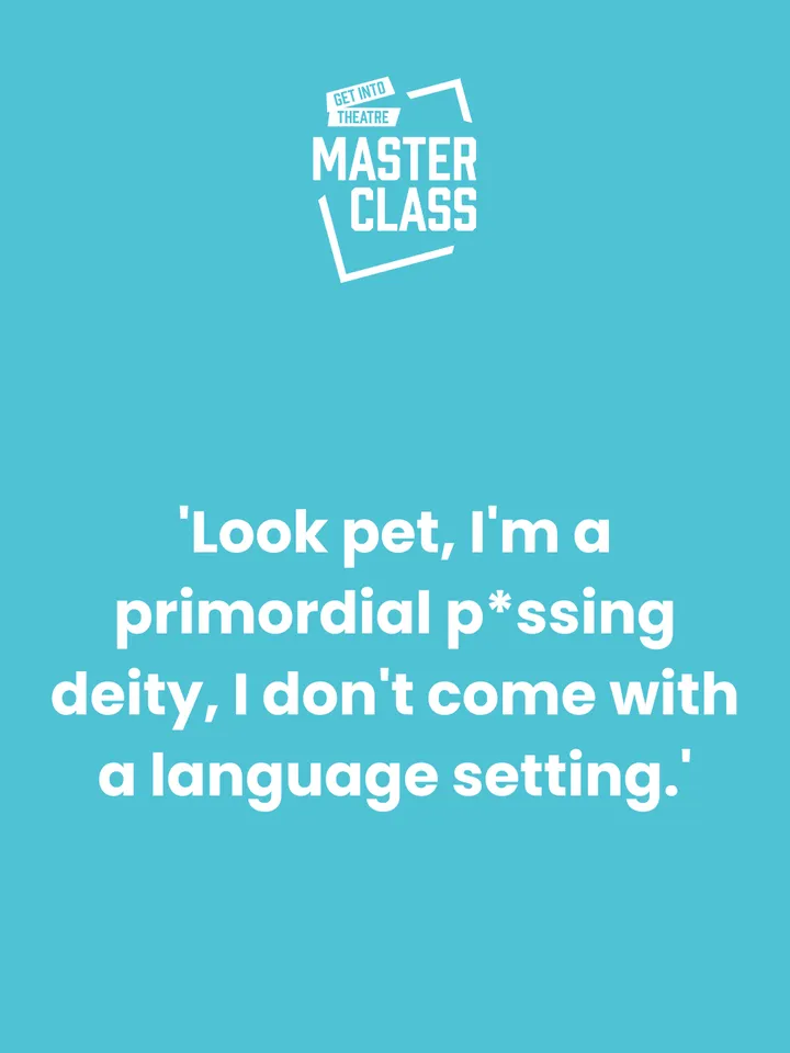 Promotional Image for Chihuahuas Pee on F*ckboys by Katherine White, featuring a teal background with the white Masterclass logo top centre. In the centre middle of the page,  the middle of the image, it reads, 'Look pet, I'm a primordial p*ssing deity, I don't come with a language setting.'