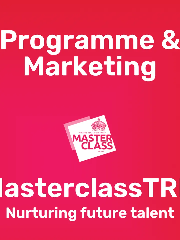 A vibrant red background with the text "Programme & Marketing" and "MasterclassTRH" logo, promoting a job opening.