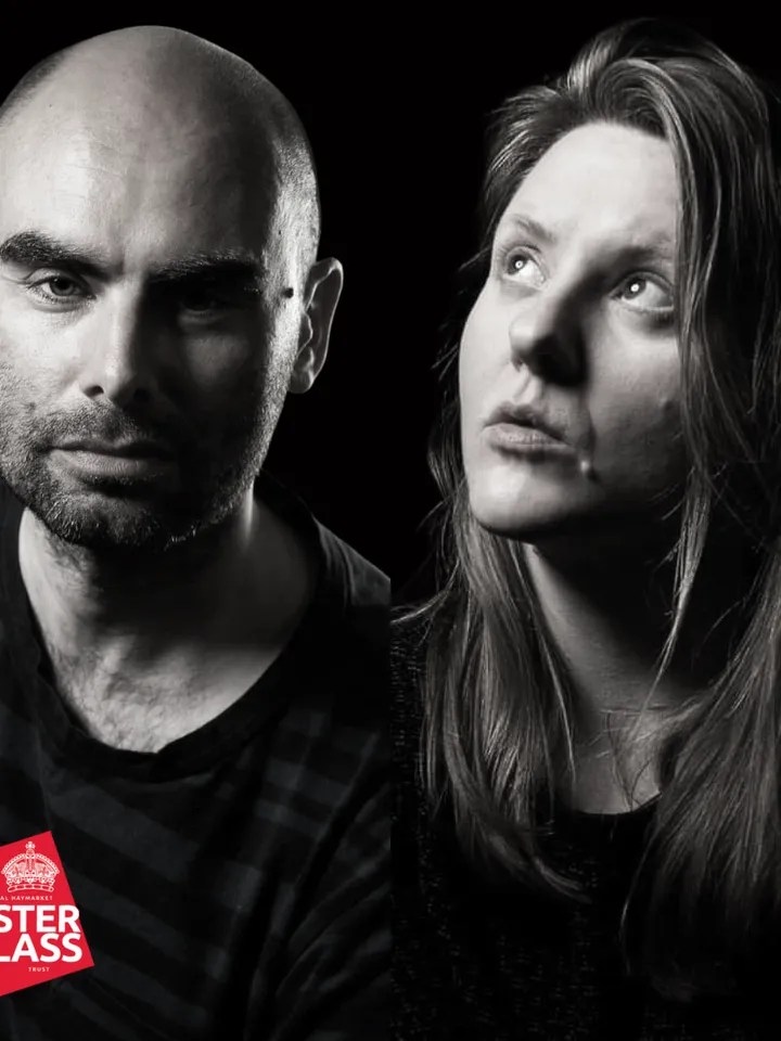 Flavia and Alex against a black background with a red masterclass logo top right